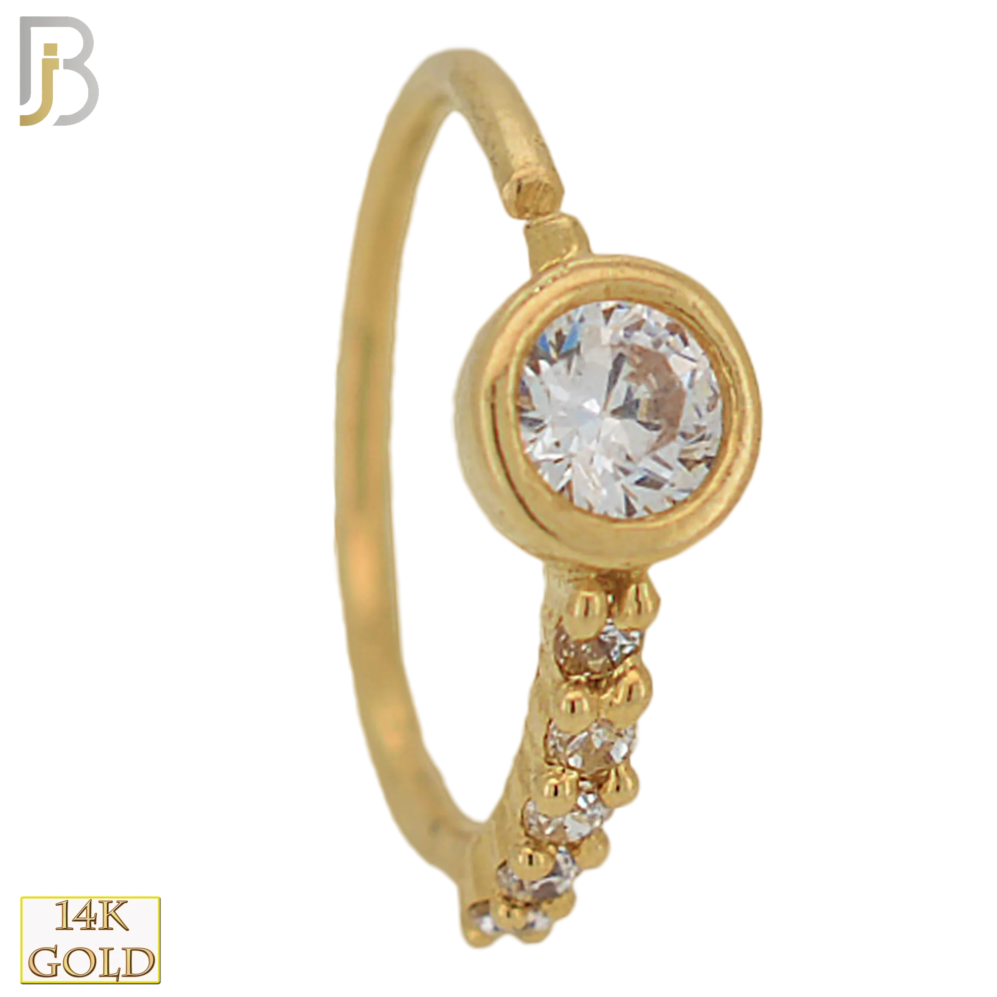 14K Solid Gold Bezel Round Design with a Line of Multi Zircon Nose Hoops