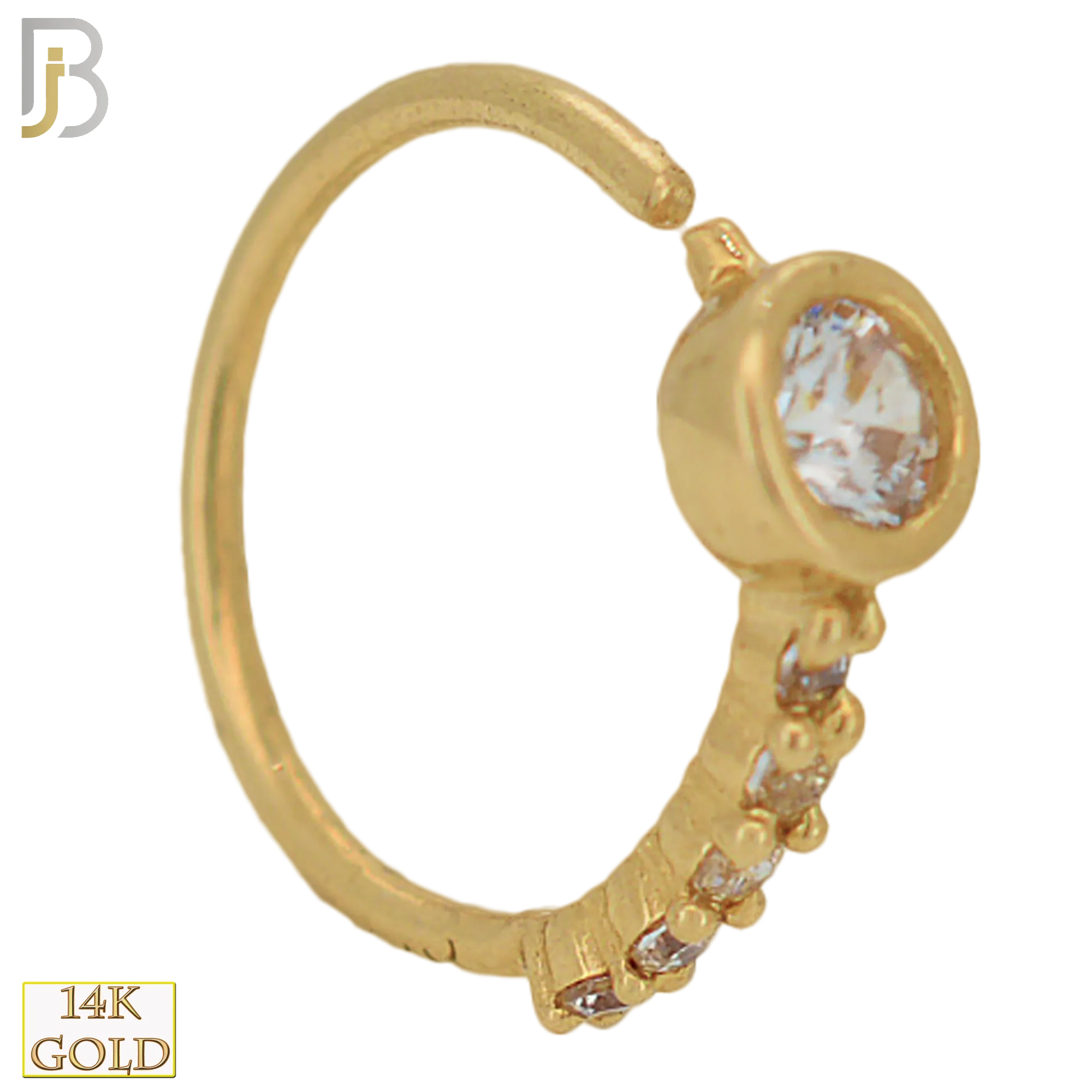 14K Solid Gold Bezel Round Design with a Line of Multi Zircon Nose Hoops