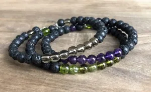 3-Stack | Smokey Quartz | Amethyst | Peridot & Lava Stone Aromatherapy Diffuser Bracelet