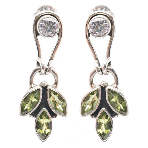 925 Sterling Silver Gemstones Natural Peridot Topaz Dangle Earrings FJSE2191