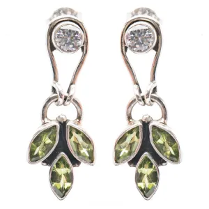 925 Sterling Silver Gemstones Natural Peridot Topaz Dangle Earrings FJSE2191