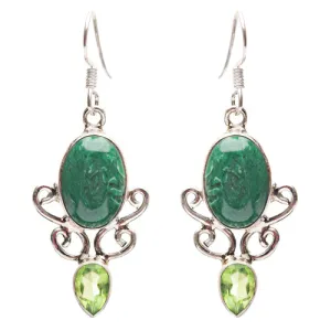 925 Sterling Silver Natural Gemstones Malachite Dangle Earrings FJSVE2187