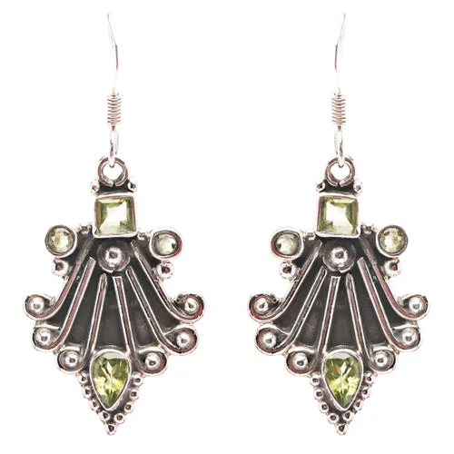 925 Sterling Silver Natural Gemstones Peridot Dangle Earrings FJSVE2160