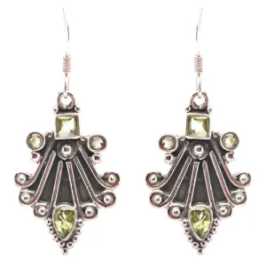 925 Sterling Silver Natural Gemstones Peridot Dangle Earrings FJSVE2160