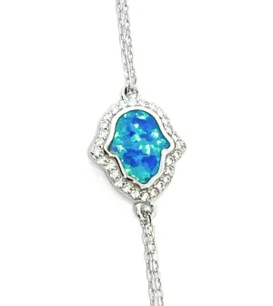 ADIRFINE 925 Sterling Silver Opal Hamsa Bracelet / Opal Hamsa Charm Bracelet