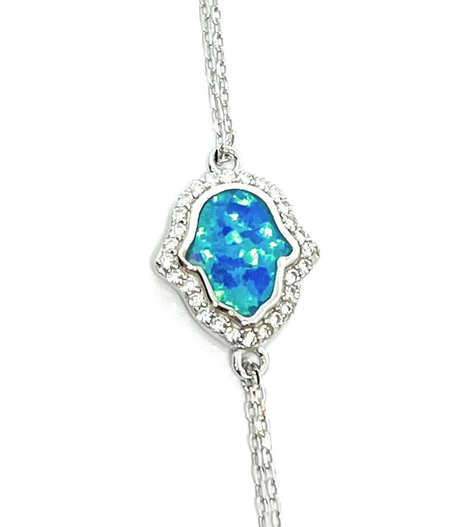 ADIRFINE 925 Sterling Silver Opal Hamsa Bracelet / Opal Hamsa Charm Bracelet