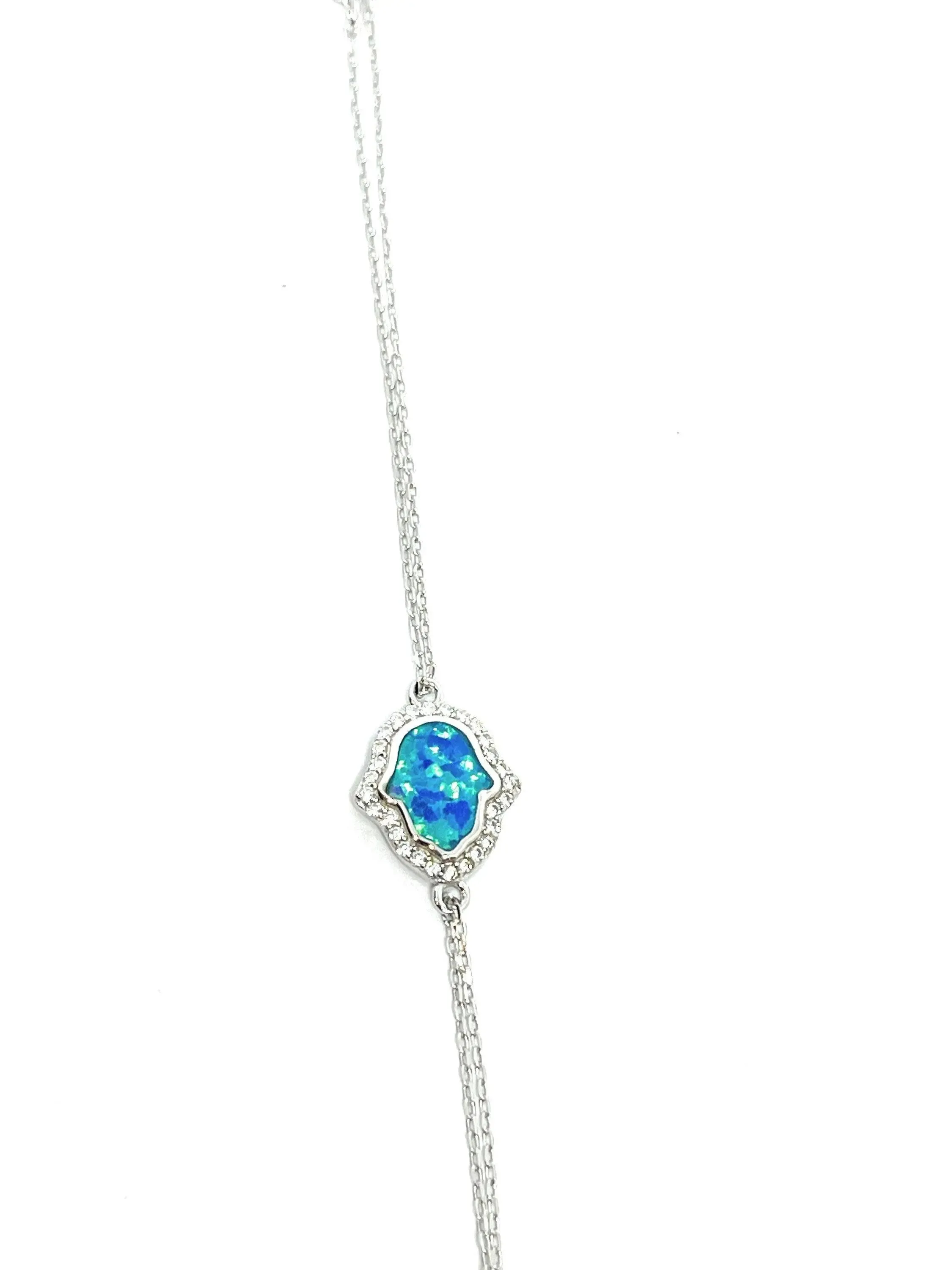 ADIRFINE 925 Sterling Silver Opal Hamsa Bracelet / Opal Hamsa Charm Bracelet