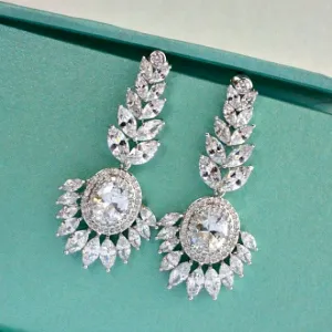 Art Deco CZ Crystal Bridal Earrings, Rhinestone Wedding Earrings, Long Crystal Chandelier Earrings, Cubic Zirconia Dangle Wedding Earrings