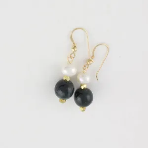 Black Jade and Pearl Drop Earrings on Goldfilled hooks