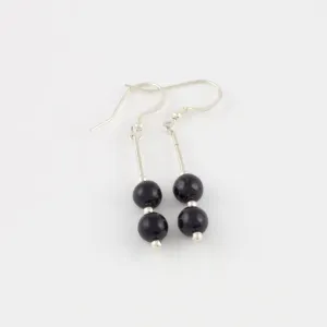 Black Jade Double-Bead Earrings in Sterling Silver