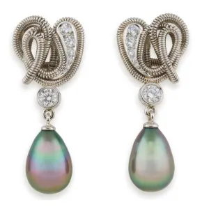 Coil Diamond and Pearl Earrings