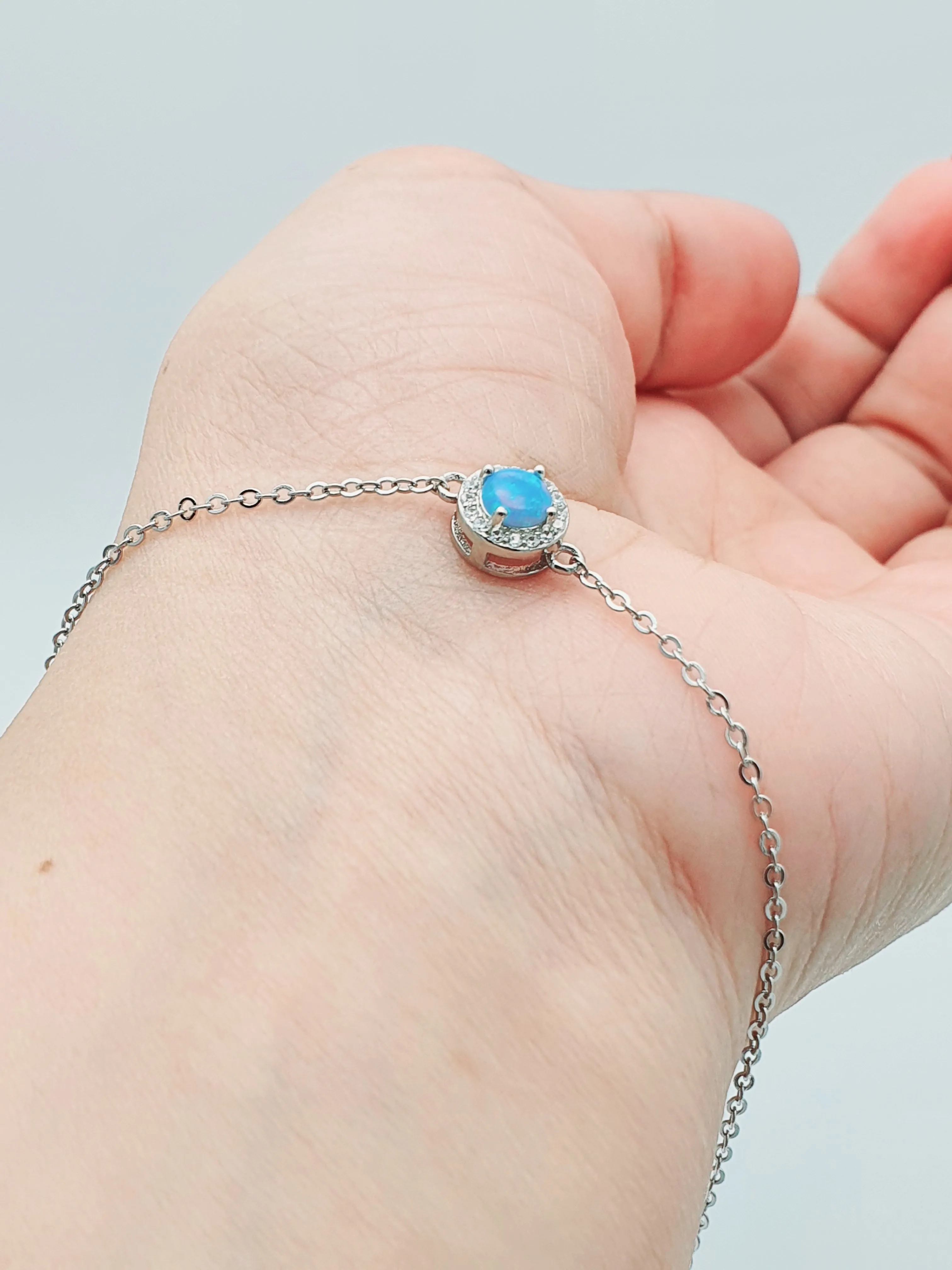 Created Blue Opal Bracelet, Sterling Silver