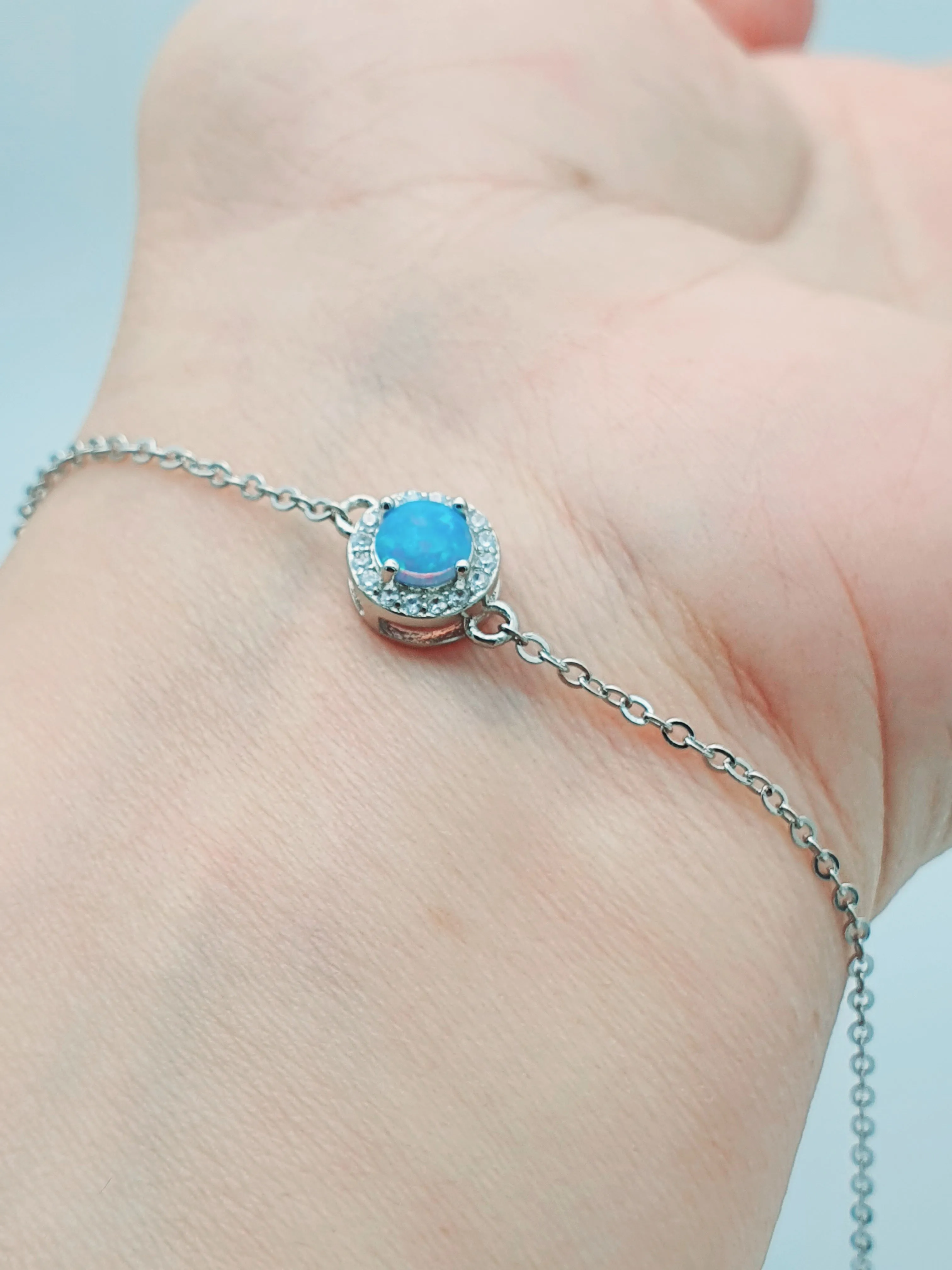 Created Blue Opal Bracelet, Sterling Silver