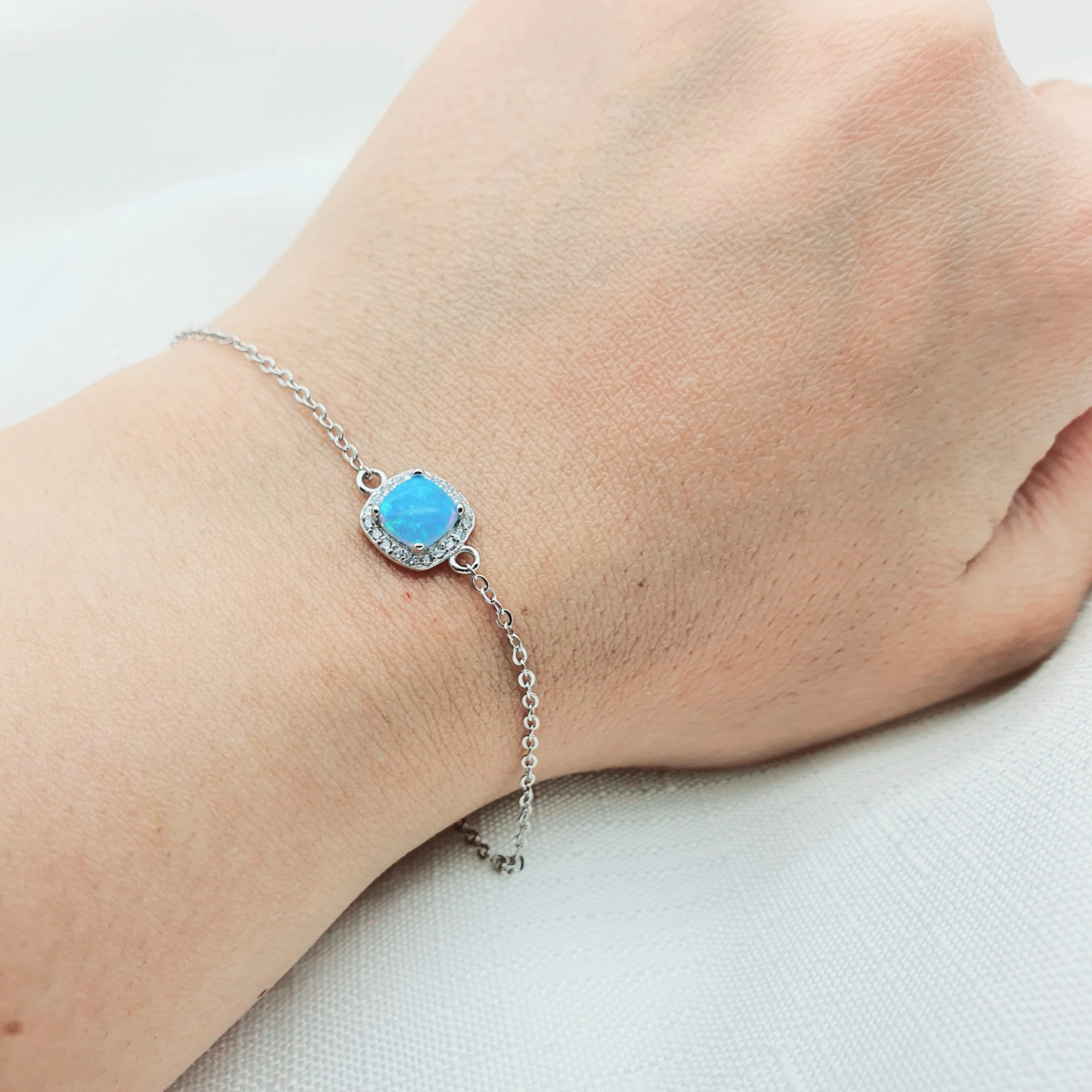 Created Blue Opal Bracelet, Sterling Silver