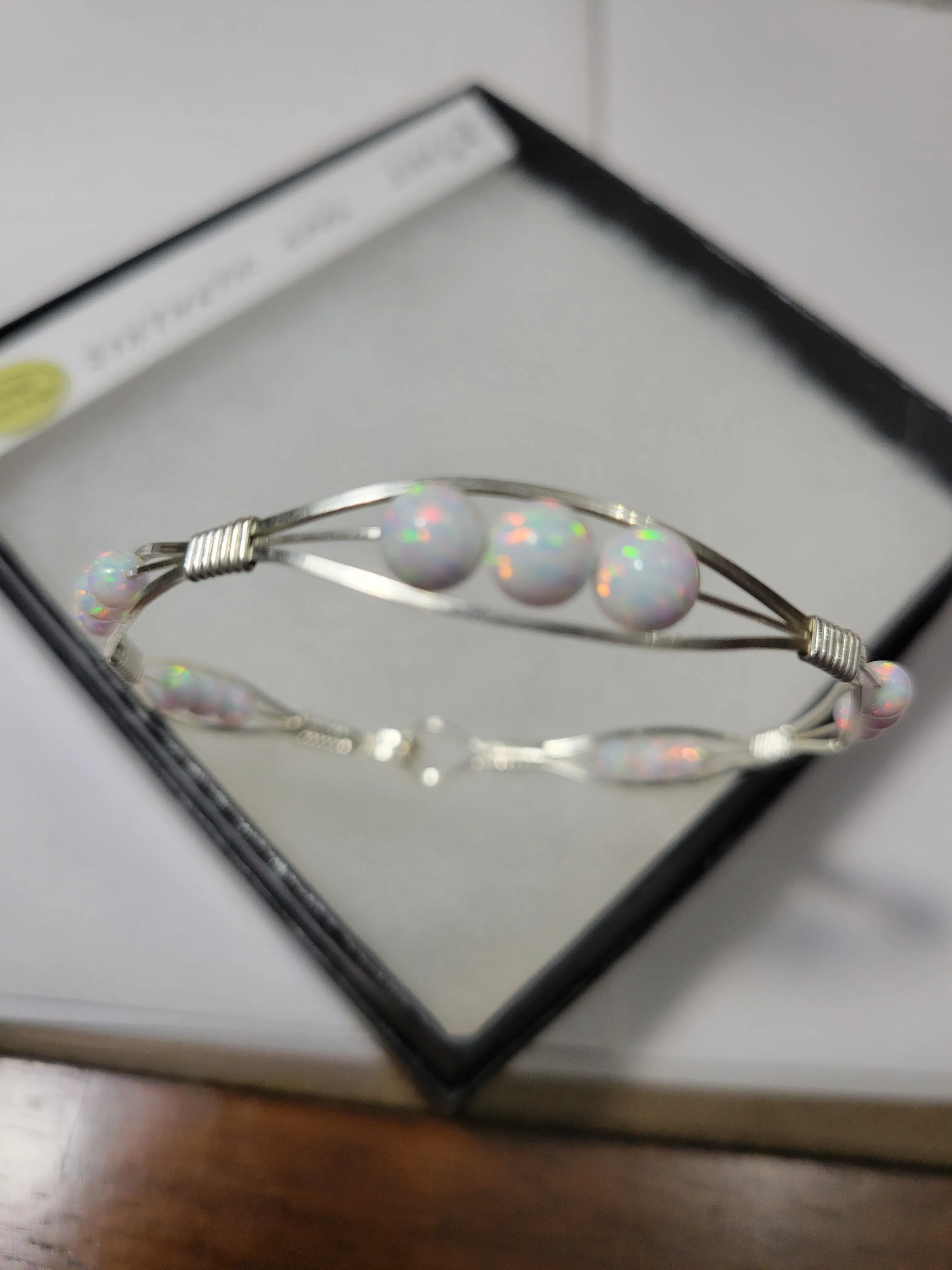 Custom Wire Wrapped Synthetic Opal Bracelet Size 6 3/4 Sterling Silver