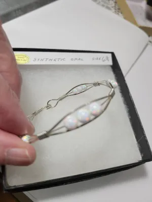 Custom Wire Wrapped Synthetic Opal Bracelet Size 6 3/4 Sterling Silver