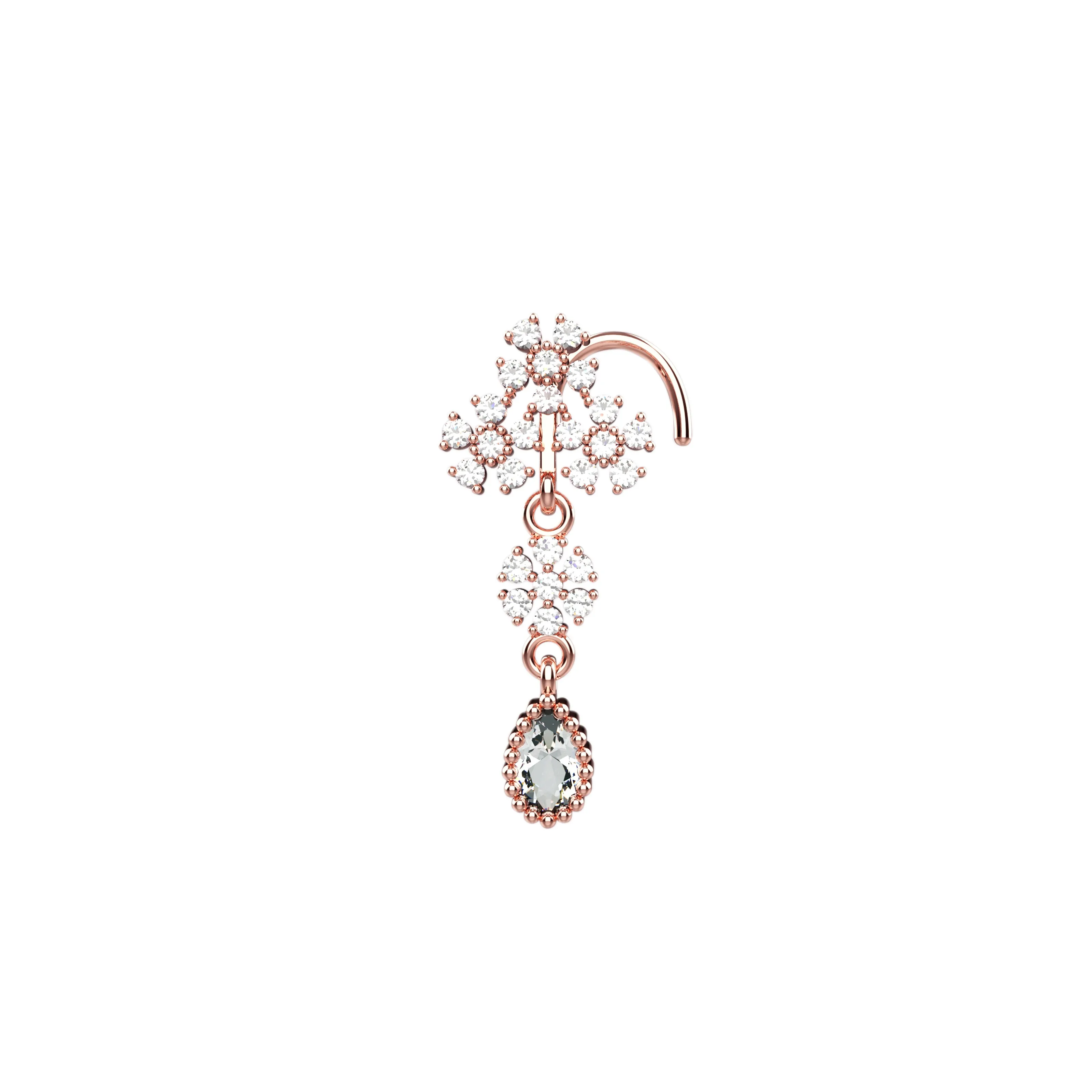 Dangle Flower Nose Stud – 20g Gold Nose Piercing Jewelry