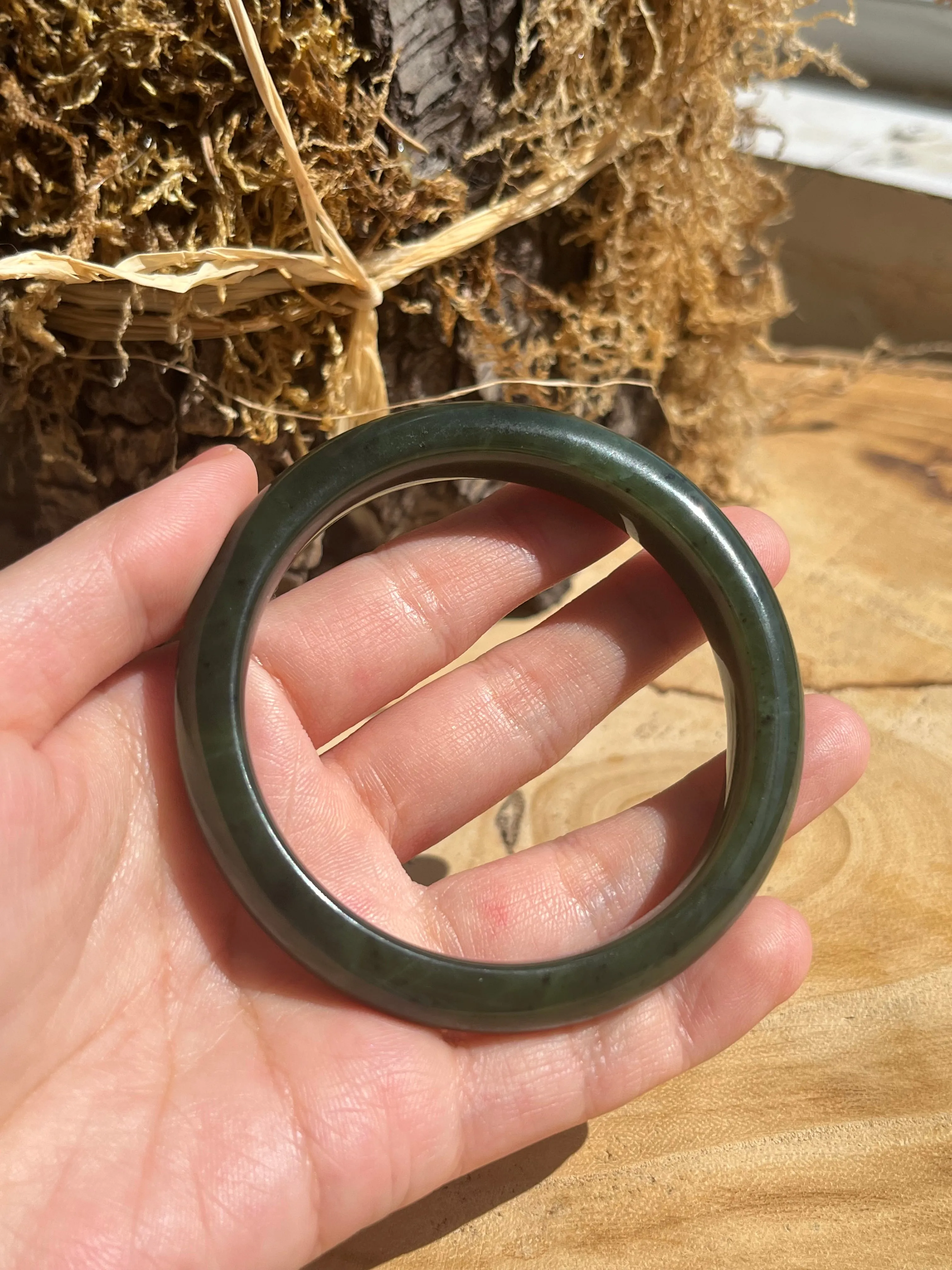 Dark Green Nephrite Jade Bangle 57mm, 碧玉手镯