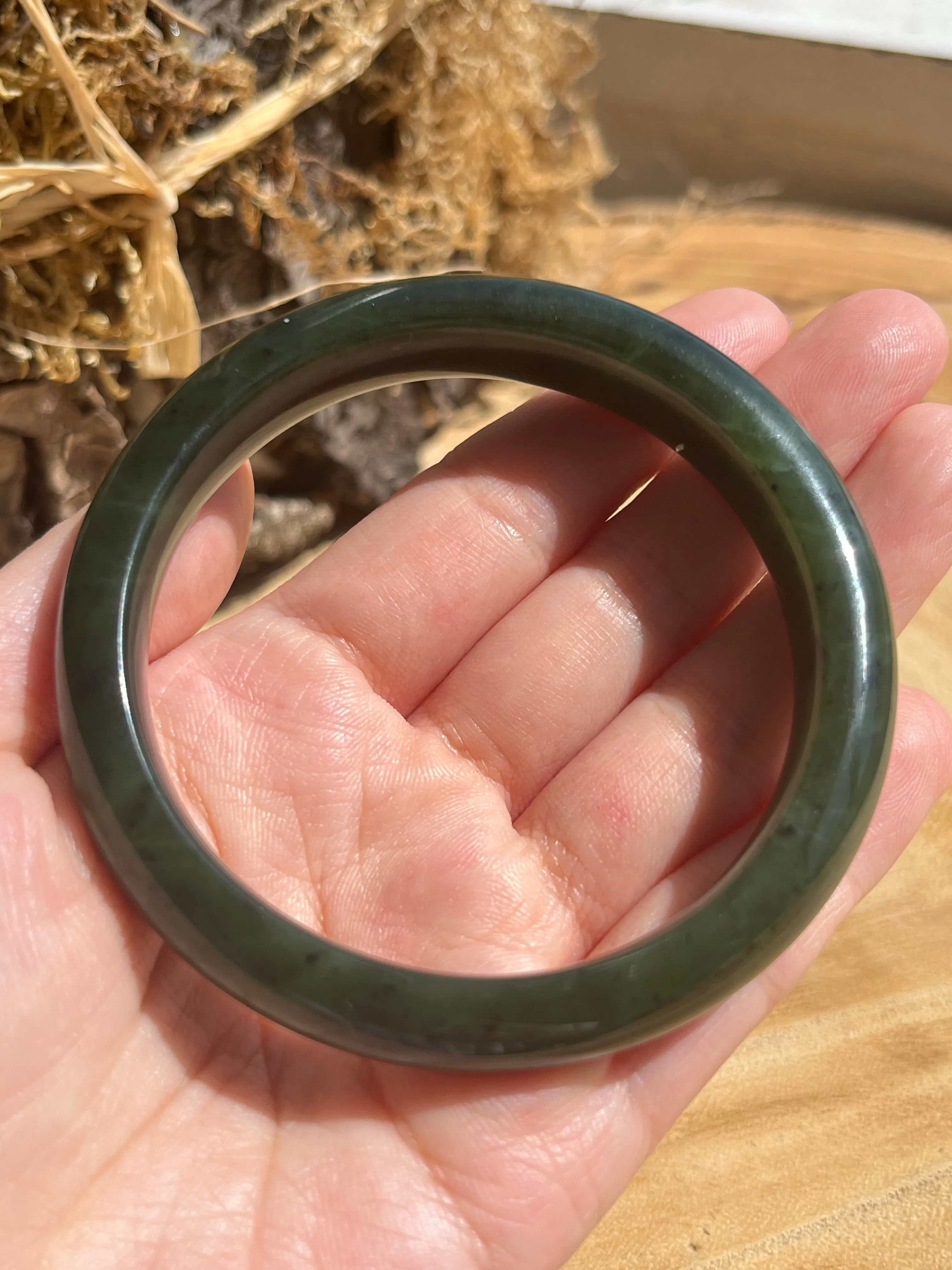 Dark Green Nephrite Jade Bangle 57mm, 碧玉手镯