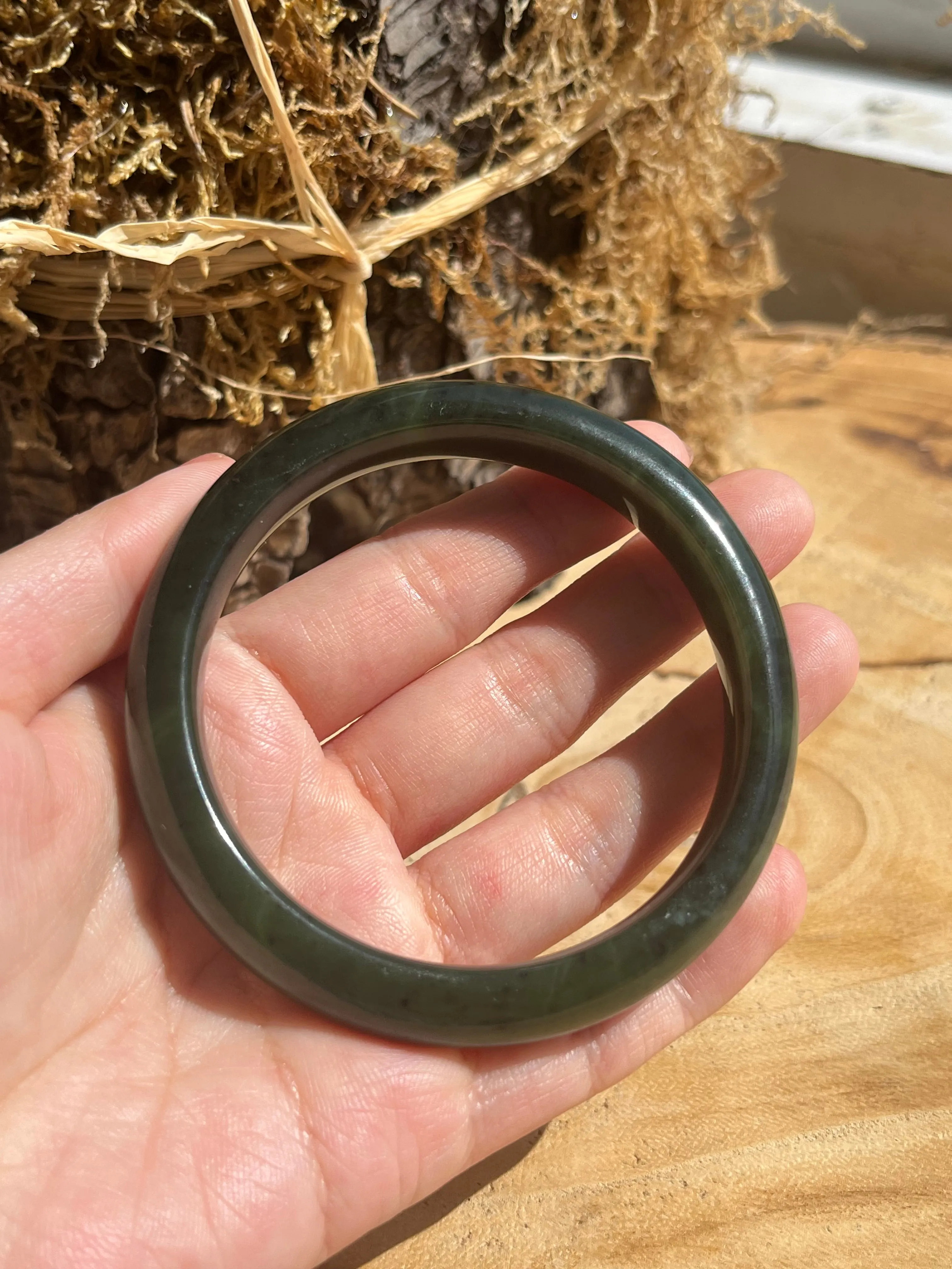 Dark Green Nephrite Jade Bangle 57mm, 碧玉手镯