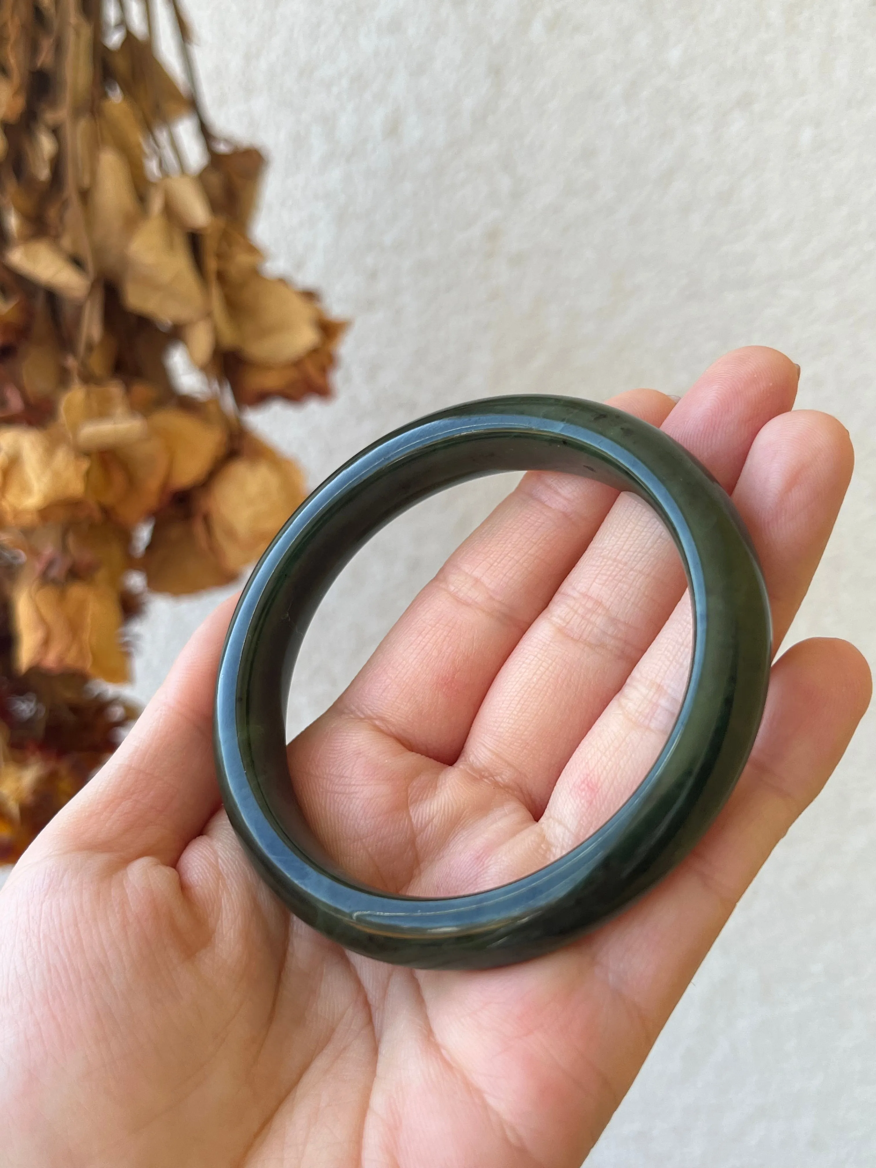 Dark Green Nephrite Jade Bangle 57mm, 碧玉手镯