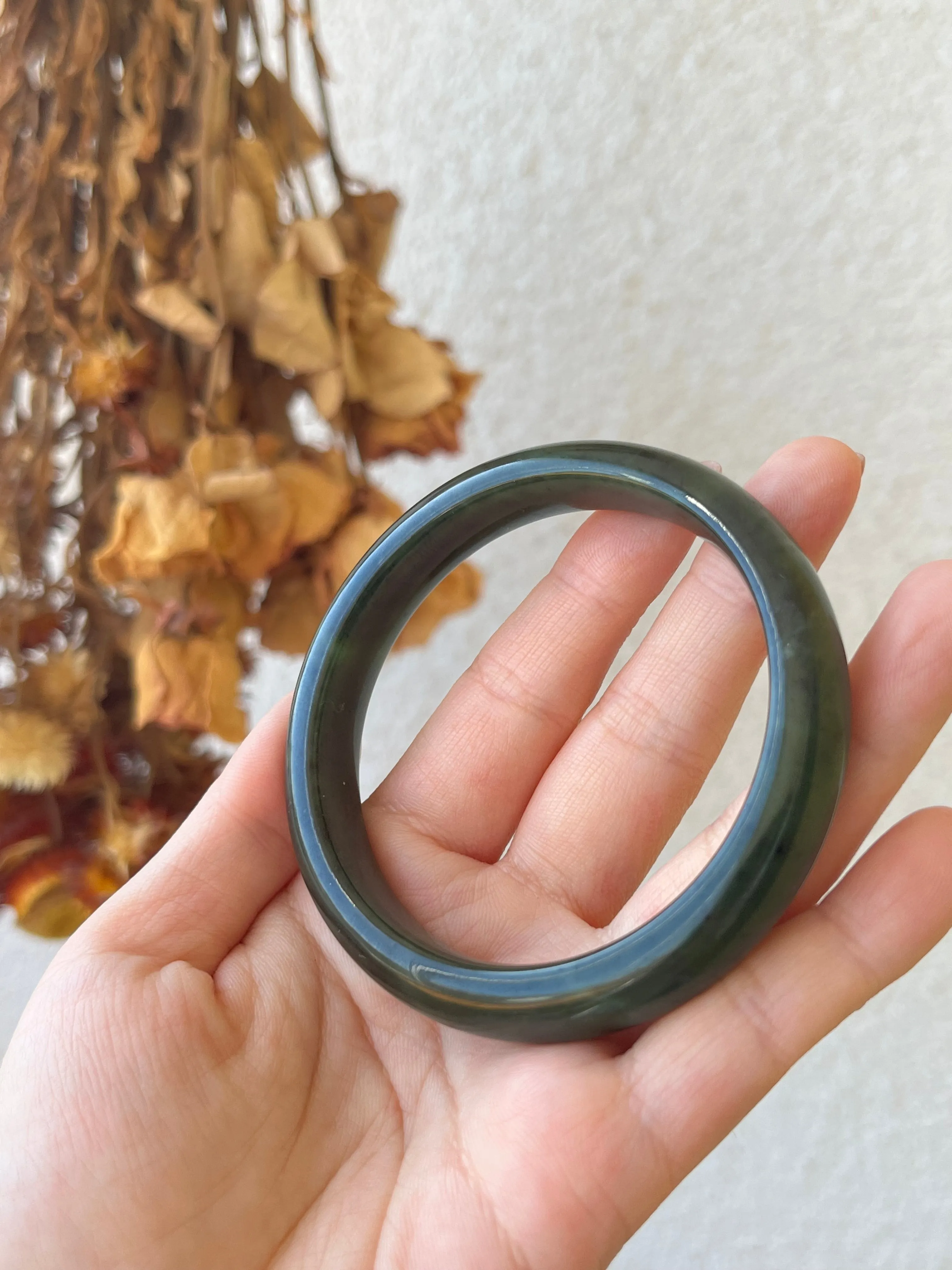 Dark Green Nephrite Jade Bangle 57mm, 碧玉手镯