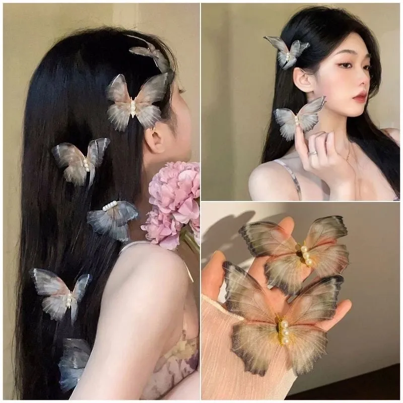 Fairy Mesh Butterfly Hairpin Hairpin Duckbill Clip Bow Hairpin Small Animal Headwear Hair Accessories Advanced Sense