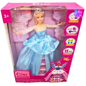 Gina Surprise Princess Doll Set – Elegant Blue Gown Doll with Butterfly Wings and Accessories for Creative Play – Perfect Gift for Girls 3 