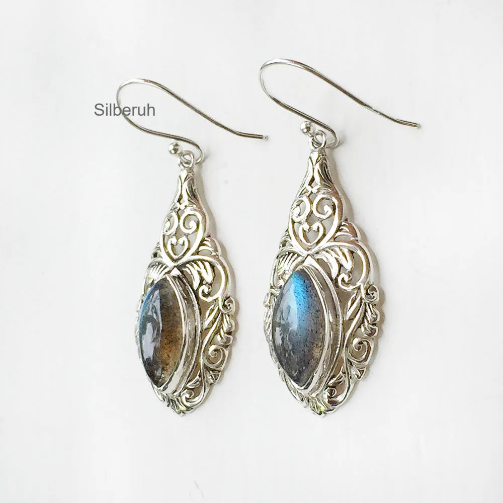Labradorite Jali Silver Earring
