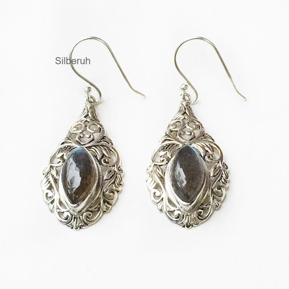 Labradorite Jali Silver Earring
