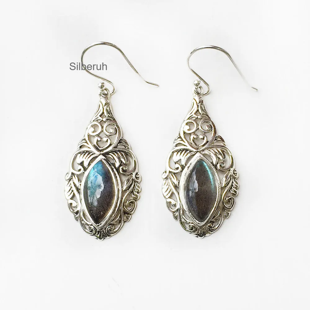 Labradorite Jali Silver Earring