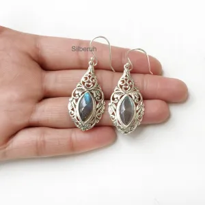 Labradorite Jali Silver Earring