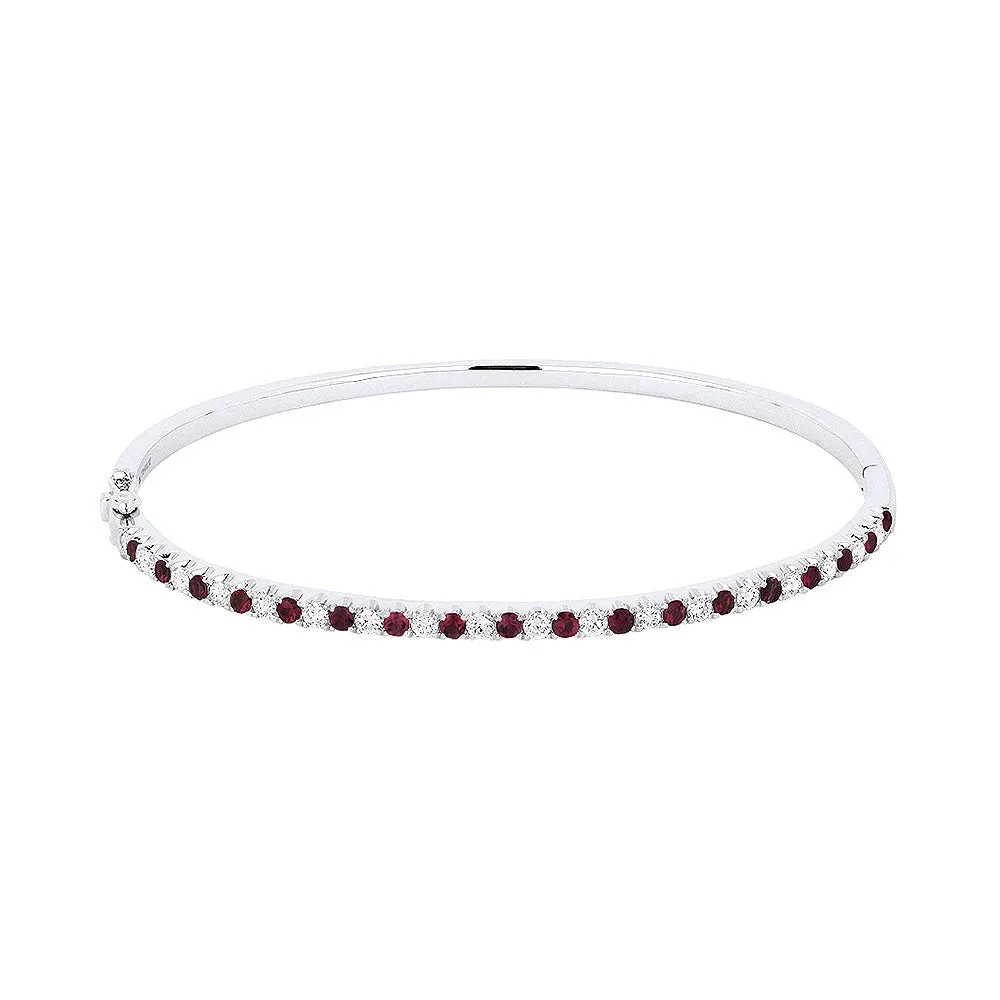 LaViano Fashion 14K White Gold Ruby and Diamond Bangle Bracelet