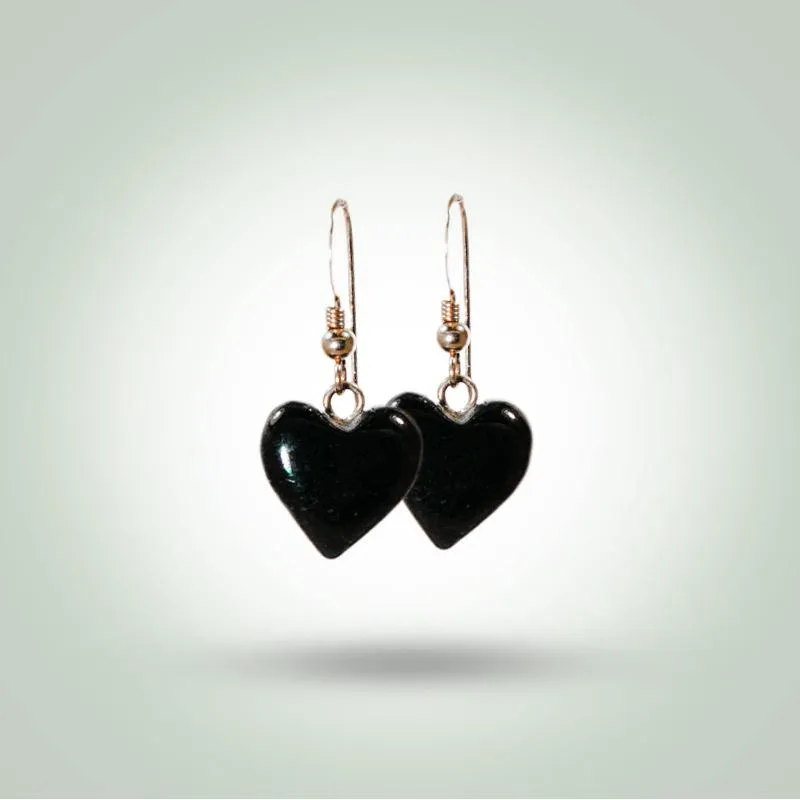 Medium Black Heart Earrings