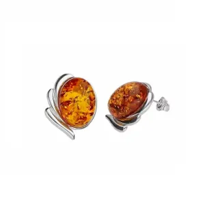 MILENA earrings Silver and Amber Big Stone