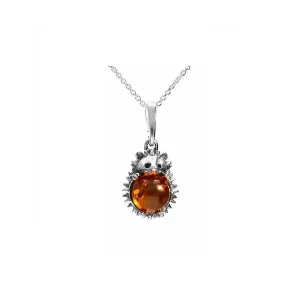 MILENA Necklace Oxidised Silver and Amber Hedgehog Small