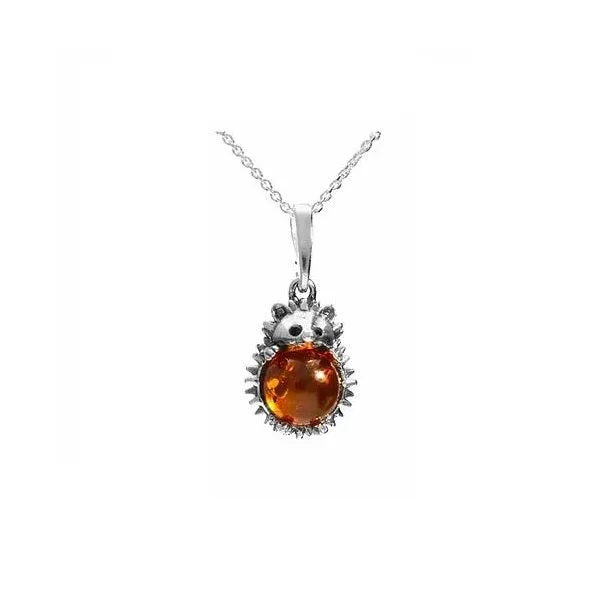 MILENA Necklace Oxidised Silver and Amber Hedgehog Small