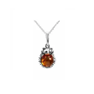 MILENA Necklace Oxidised Silver and Amber Hedgehog X-Small