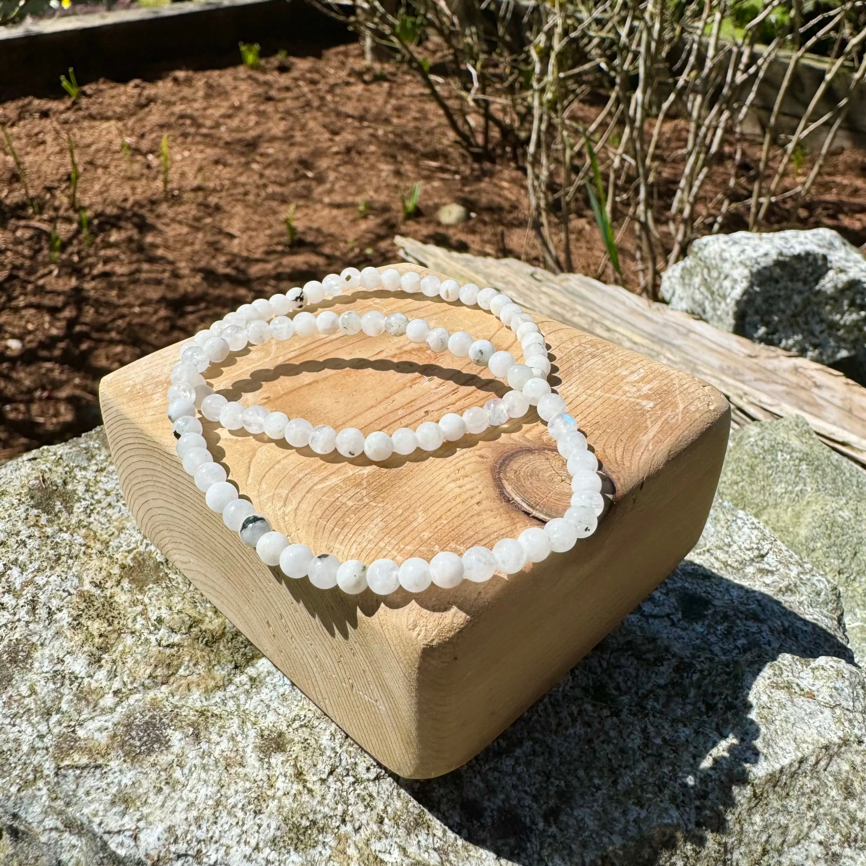Natural Moonstone 4mm Bead Bracelet with Stretch Band | Elegant and Mystical Jewelry | Handmade Healing Stone Bracelet