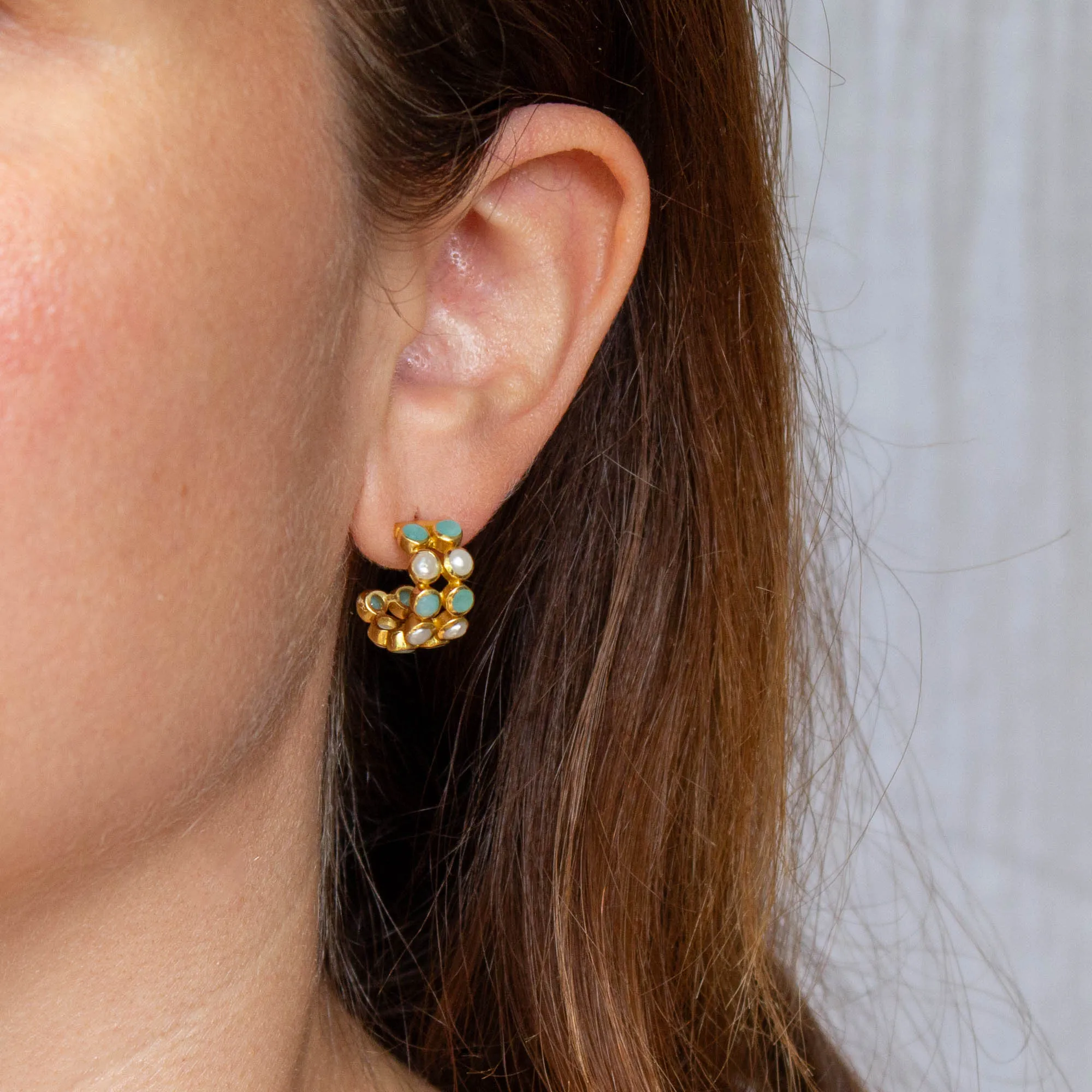 Pearl and Gemstone Nova Hoops