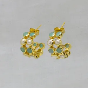 Pearl and Gemstone Nova Hoops
