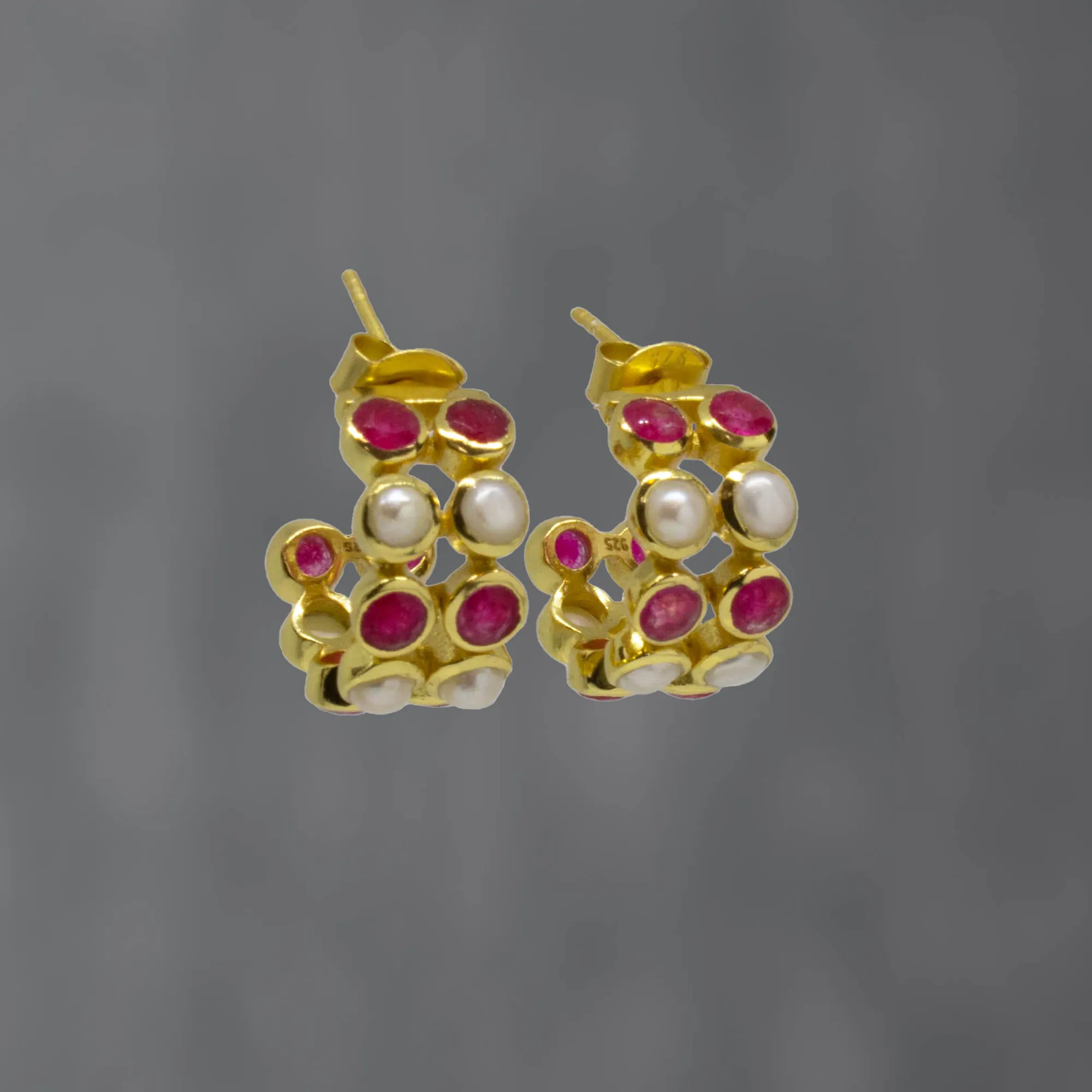 Pearl and Gemstone Nova Hoops