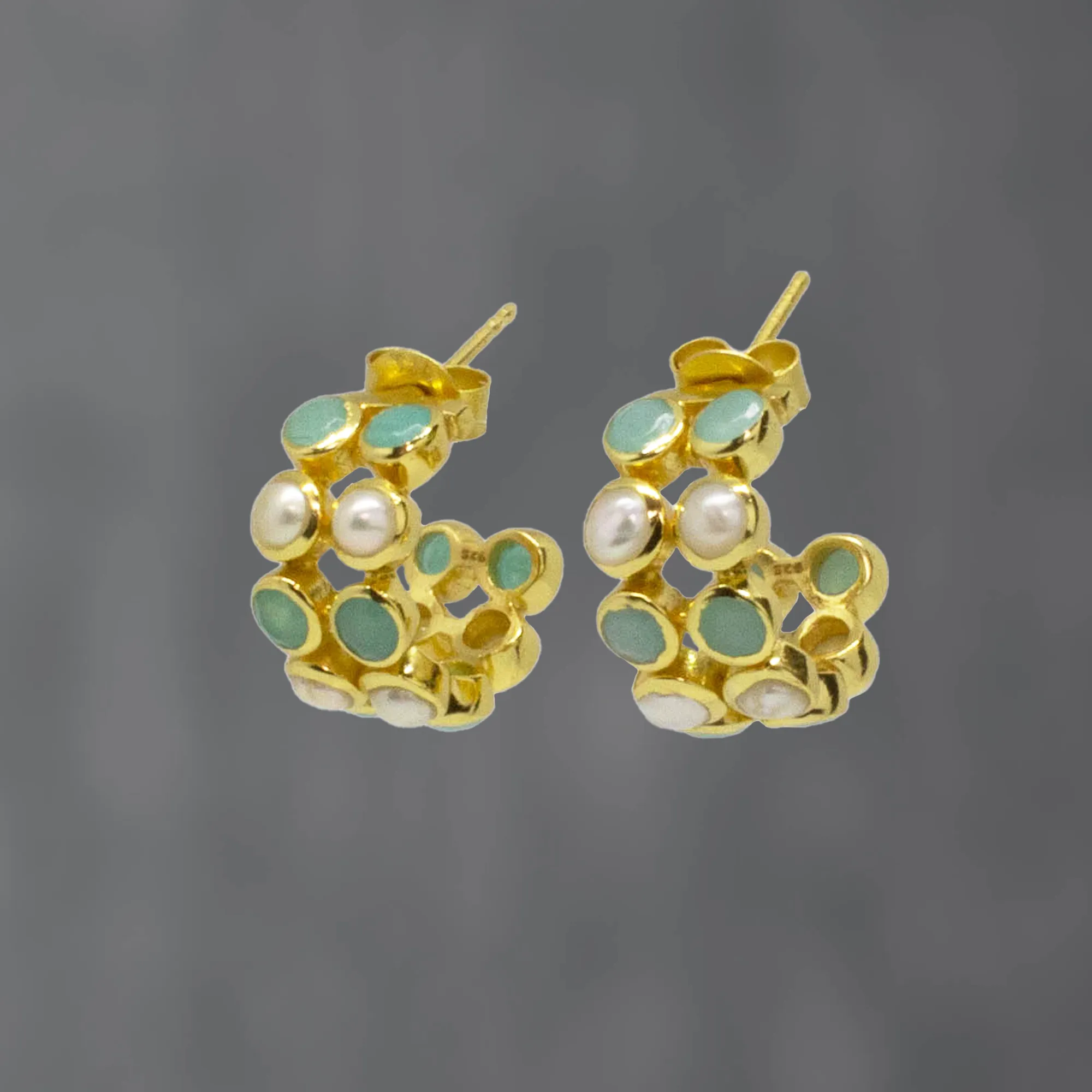 Pearl and Gemstone Nova Hoops
