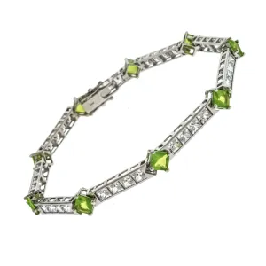 Peridot and White CZ Princess Cut Bracelet