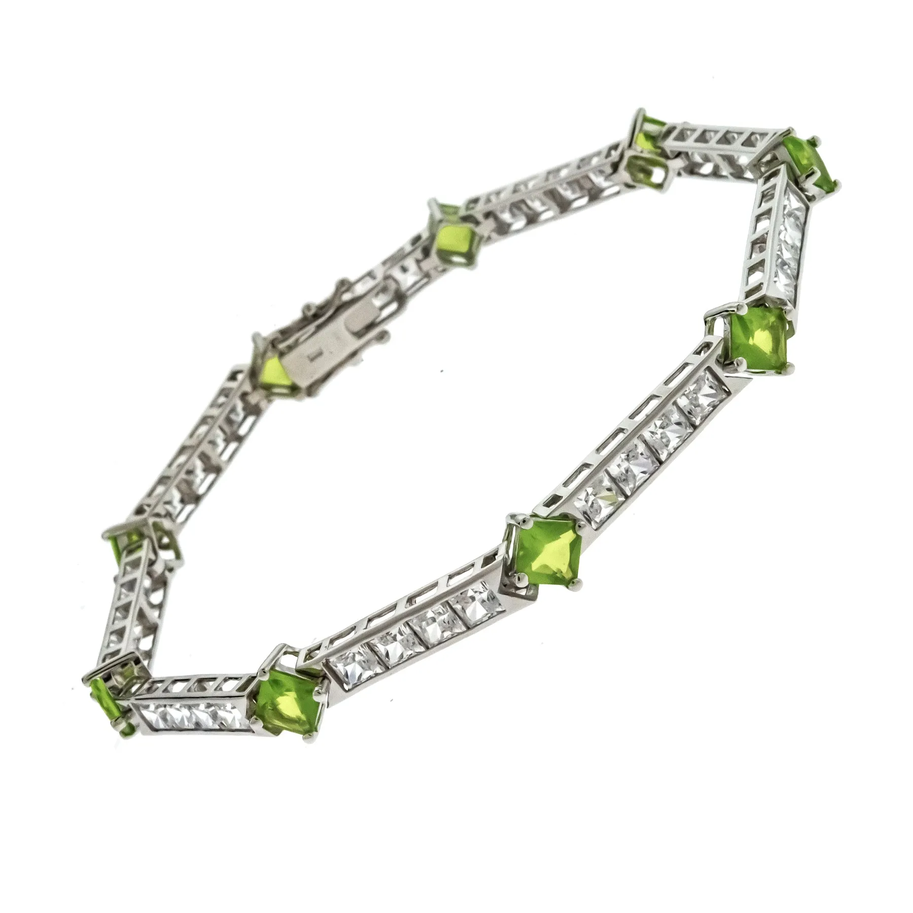 Peridot and White CZ Princess Cut Bracelet