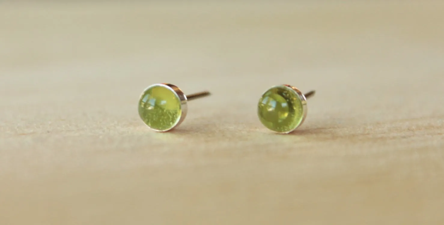 Peridot Bezel Gemstones, Small (Niobium or Titanium Post Earrings)