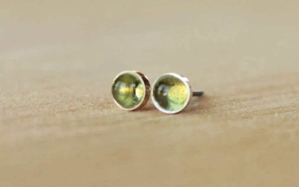 Peridot Bezel Gemstones, Small (Niobium or Titanium Post Earrings)