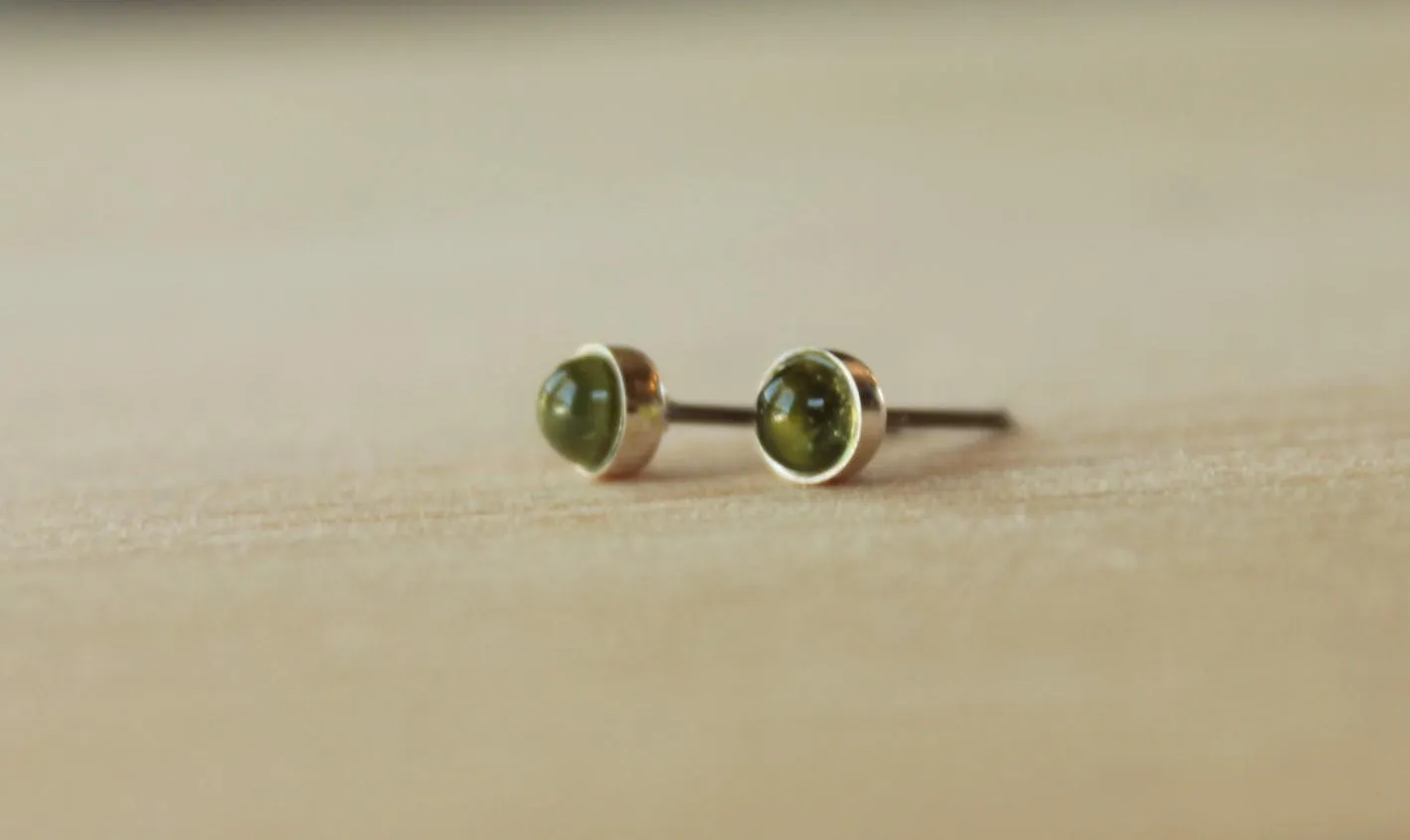 Peridot Bezel Gemstones, Small (Niobium or Titanium Post Earrings)