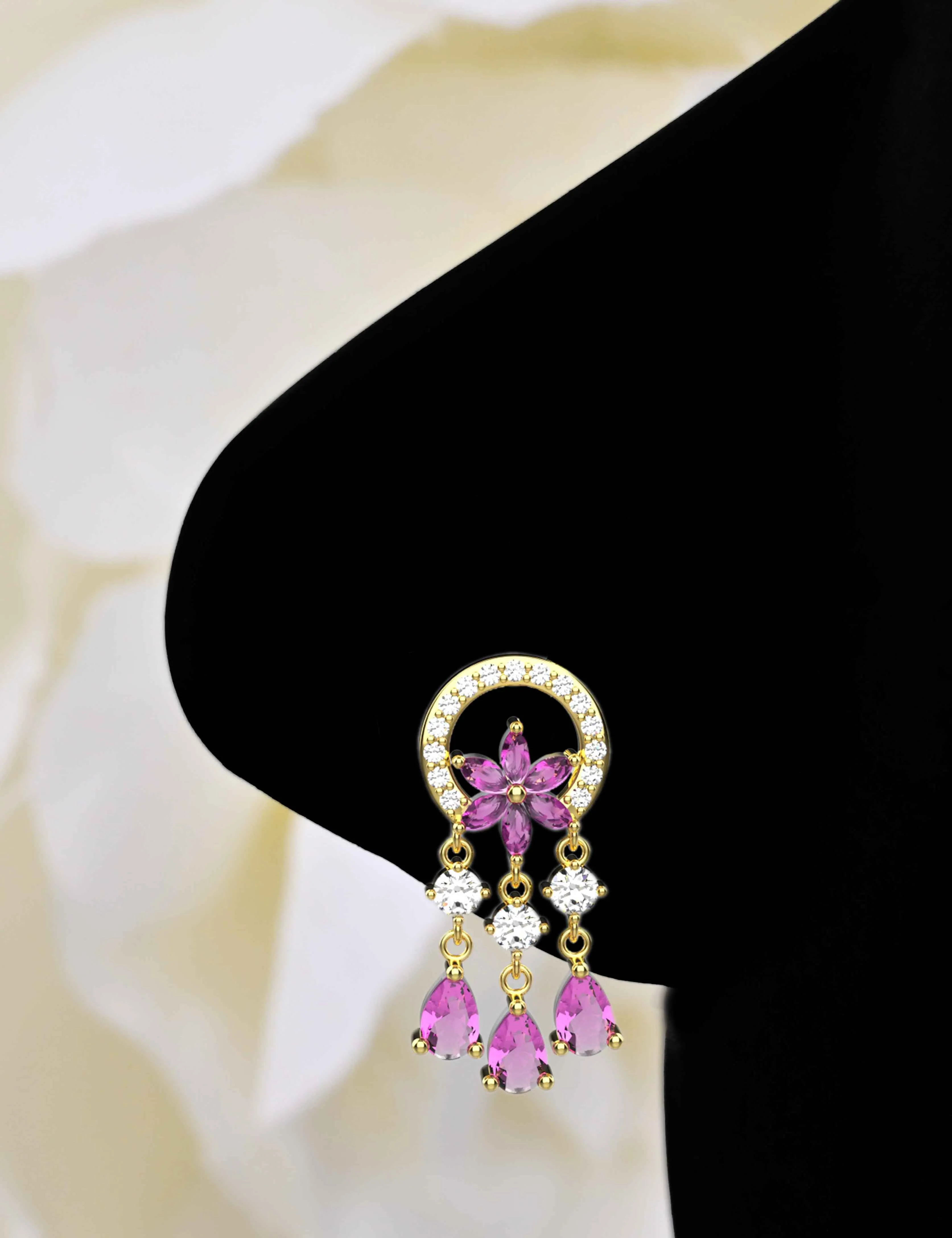 Pink Dangle Nose Ring – Gold Dangling Nose Stud for Women