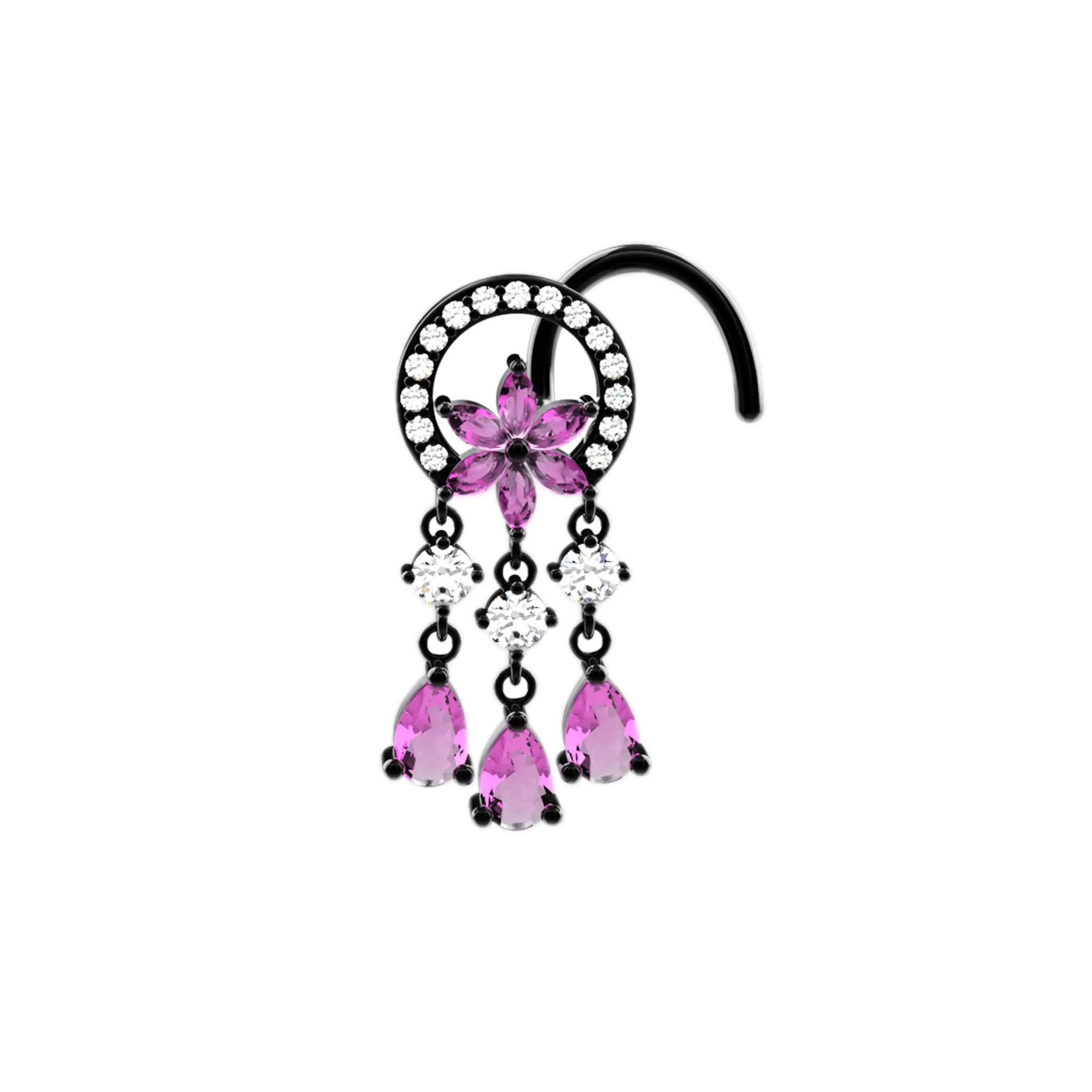 Pink Dangle Nose Ring – Gold Dangling Nose Stud for Women